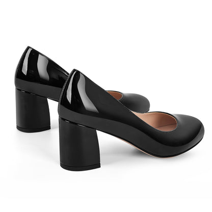 Round Toe Classic Chunky Heel Pumps - Onlymaker