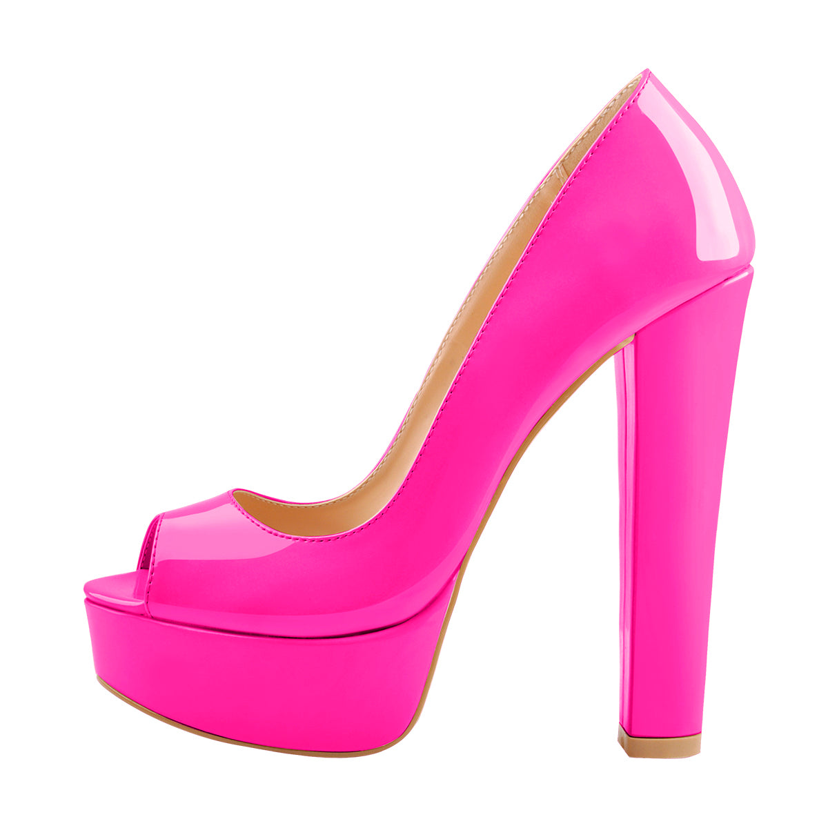 Peep Toe Platform Rose Red Chunky High Heel Pumps - Onlymaker