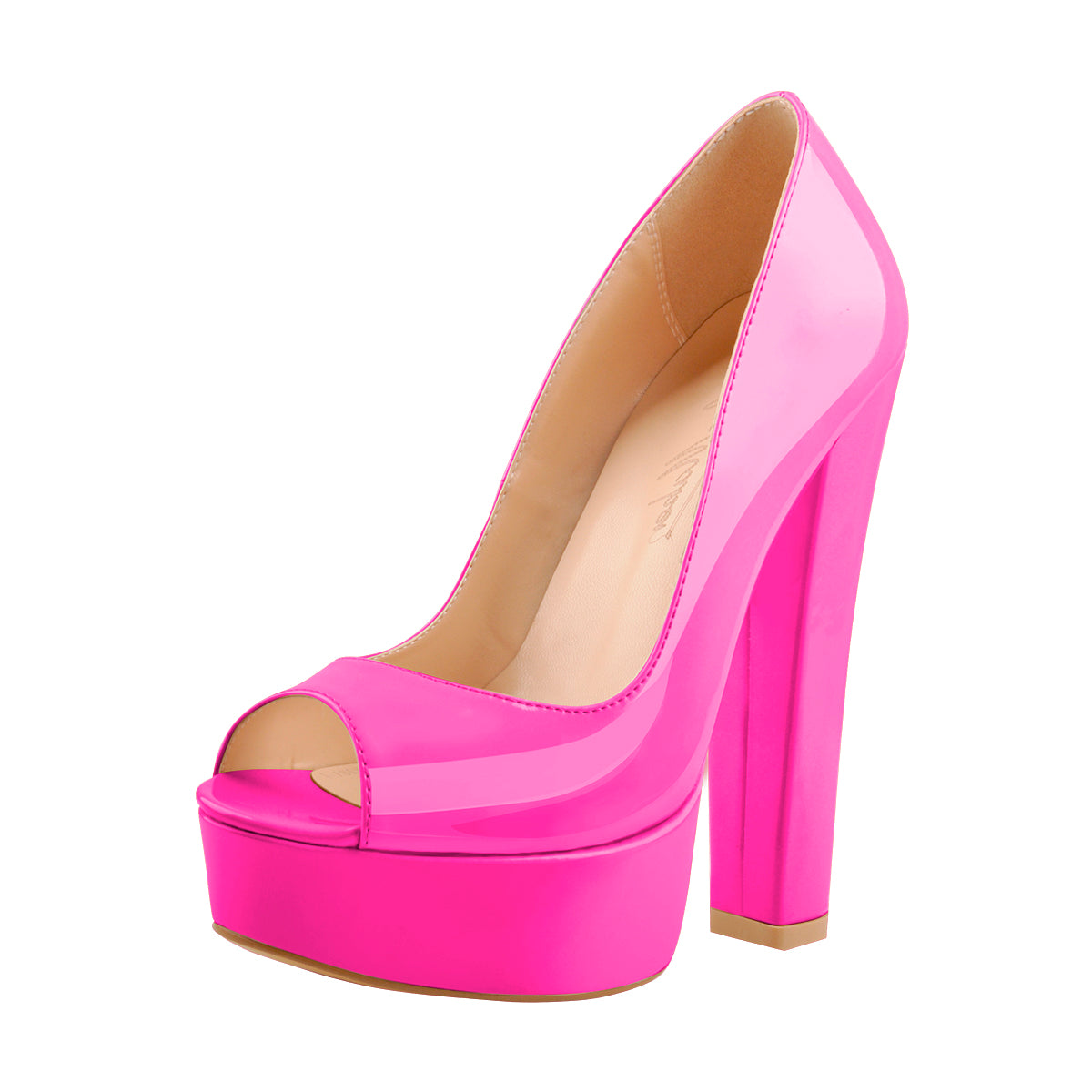 Peep Toe Platform Rose Red Chunky High Heel Pumps - Onlymaker
