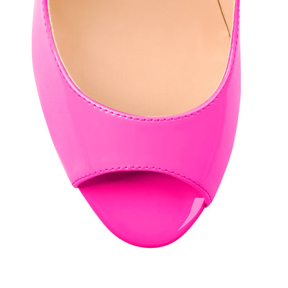 Peep Toe Platform Rose Red Chunky High Heel Pumps - Onlymaker
