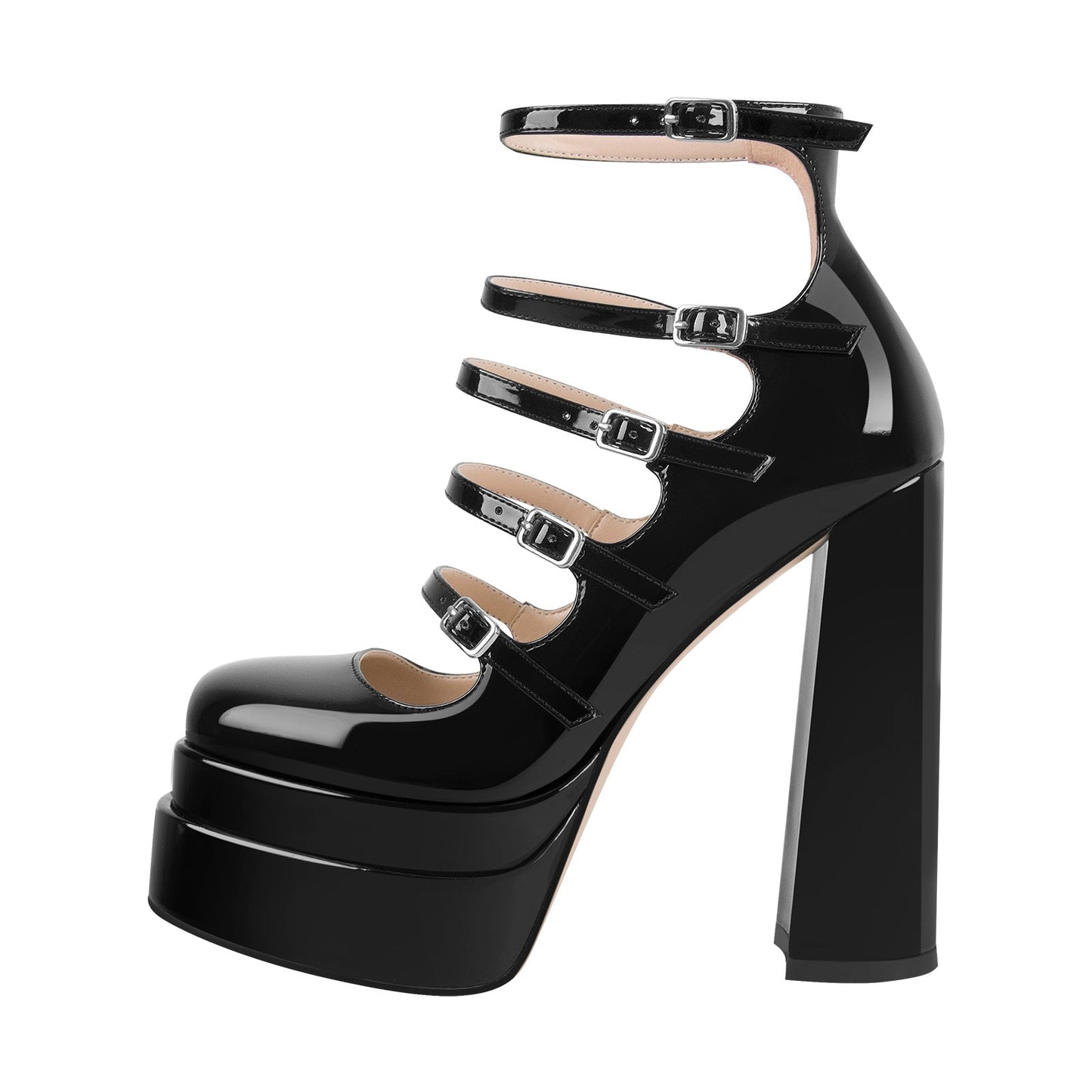 Double Platform Square Toe Chunky Heel Pumps - Onlymaker