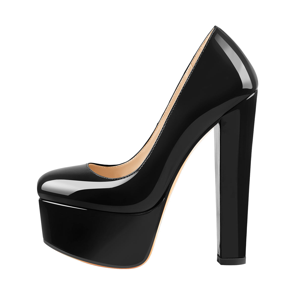 Onlymaker Pumps Black Patent Leather Platform Chunky High Heels - Onlymaker