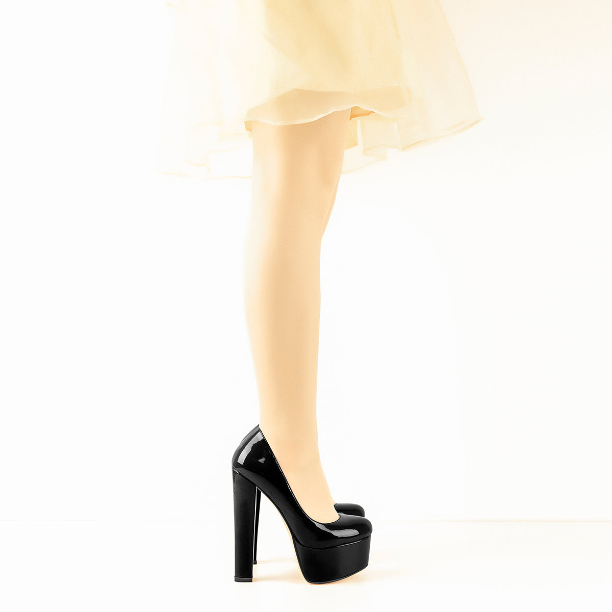Onlymaker Pumps Black Patent Leather Platform Chunky High Heels - Onlymaker