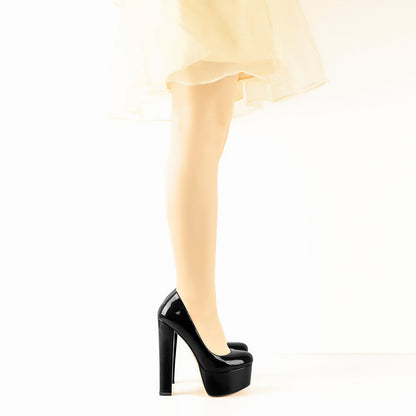 Onlymaker Pumps Black Patent Leather Platform Chunky High Heels - Onlymaker