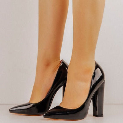 Elegant Classic Pointed Toe Chunky Heels Pumps - Onlymaker
