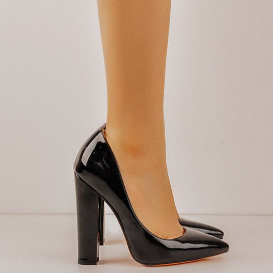 Elegant Classic Pointed Toe Chunky Heels Pumps - Onlymaker