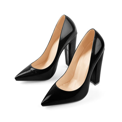 Elegant Classic Pointed Toe Chunky Heels Pumps - Onlymaker