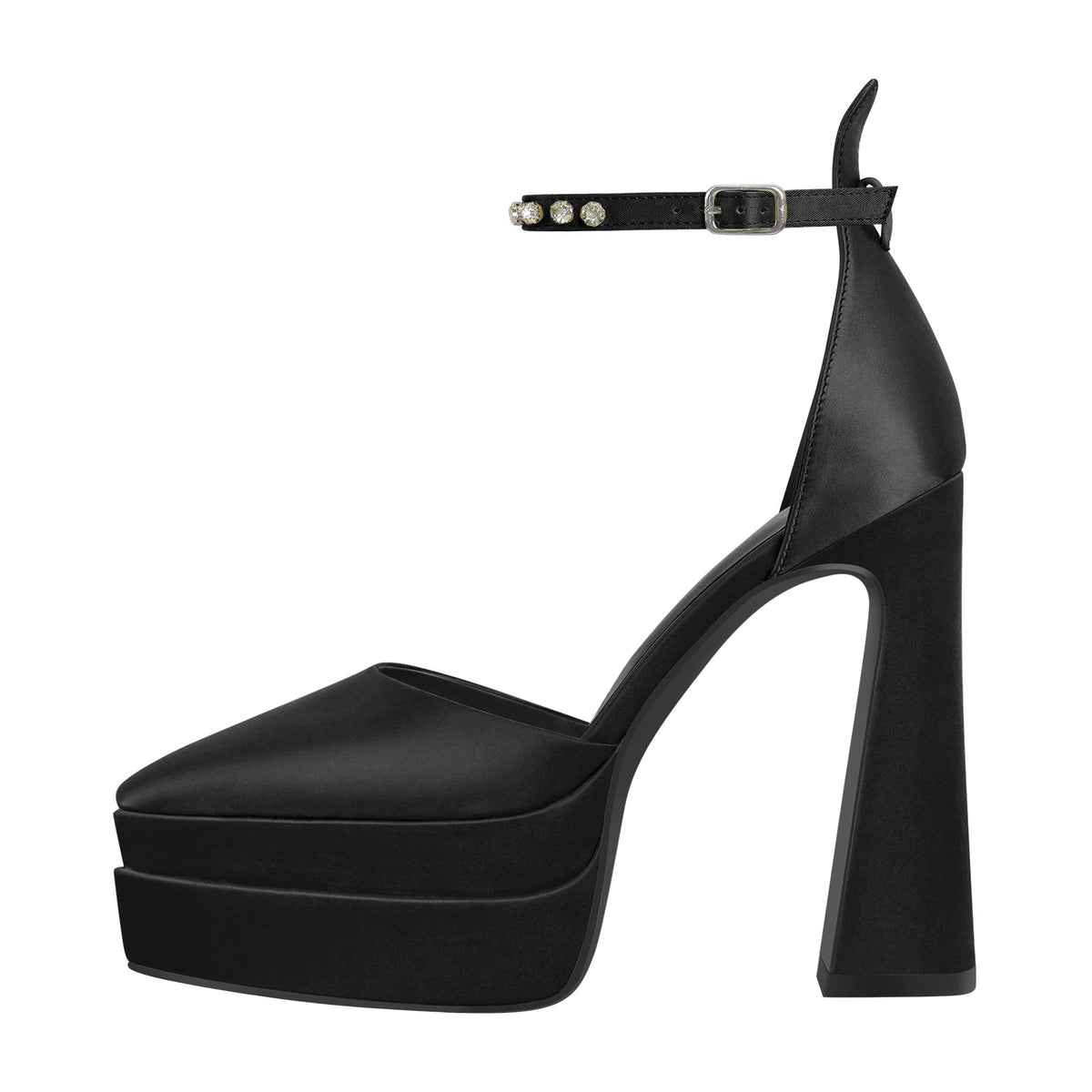 Double Platform Pointed Toe Chunky Heel Pumps - Onlymaker