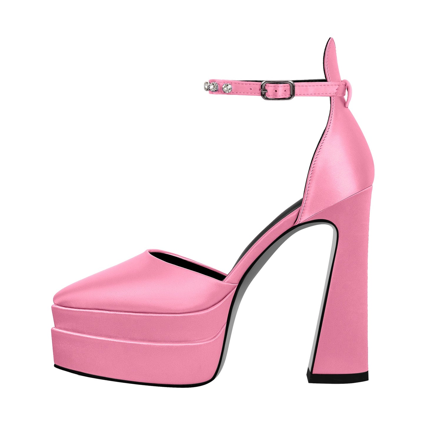 Double Platform Pointed Toe Chunky Heel Pumps - Onlymaker
