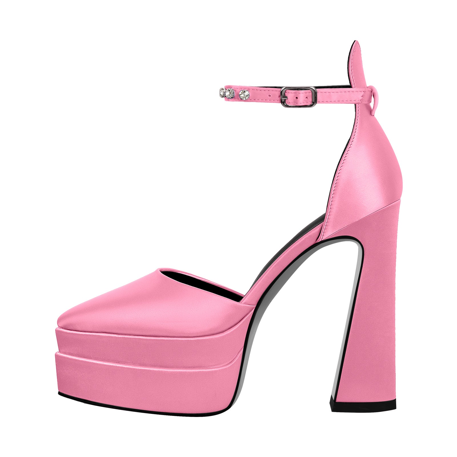 Double Platform Pointed Toe Chunky Heel Pumps - Onlymaker
