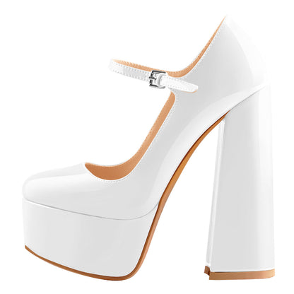 Platform Round Toe Chunky Square High Heels Pumps - Onlymaker