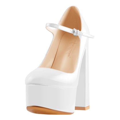 Platform Round Toe Chunky Square High Heels Pumps - Onlymaker