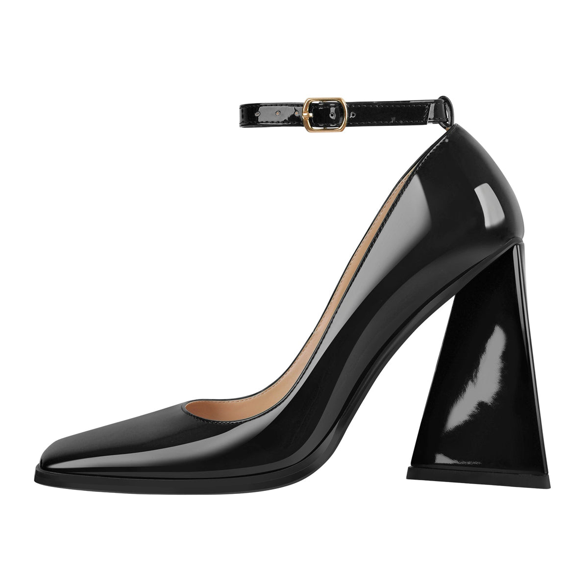 Patent Leather Ankle Strap Chunky High Heel Pumps - Onlymaker