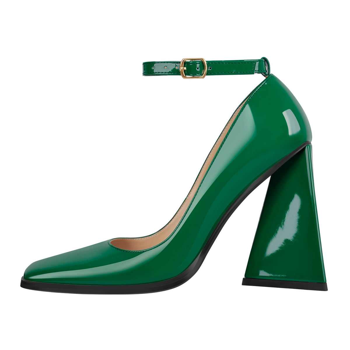 Patent Leather Ankle Strap Chunky High Heel Pumps - Onlymaker