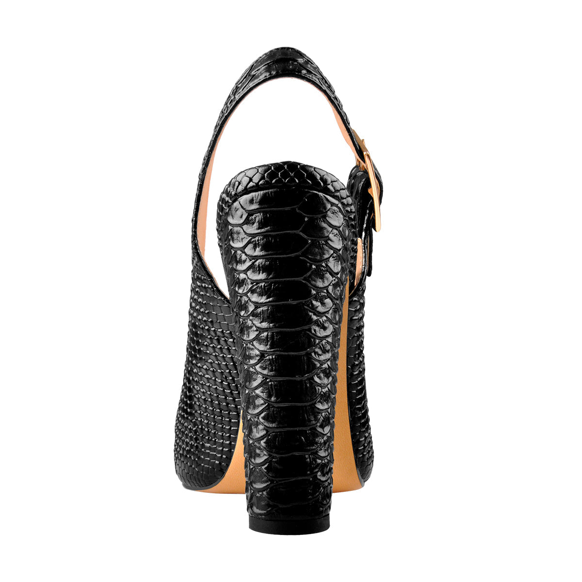 Slingback Pointed Toe Fish Scale Chunky Heel Pumps - Onlymaker