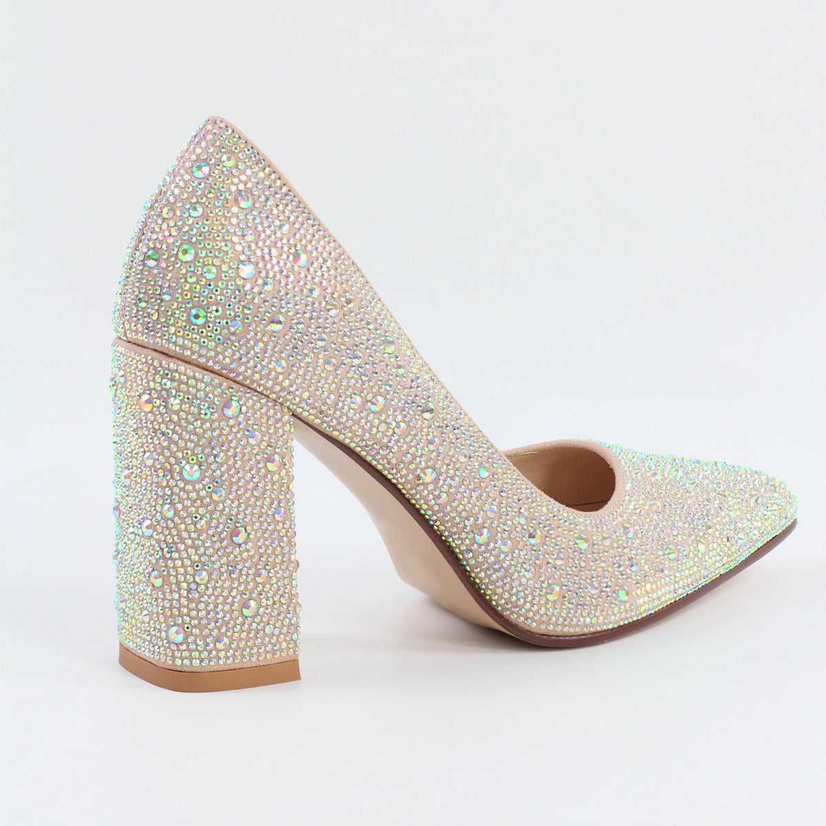 Rhinestone Pointed Toe Chunky Heel Pumps - Onlymaker