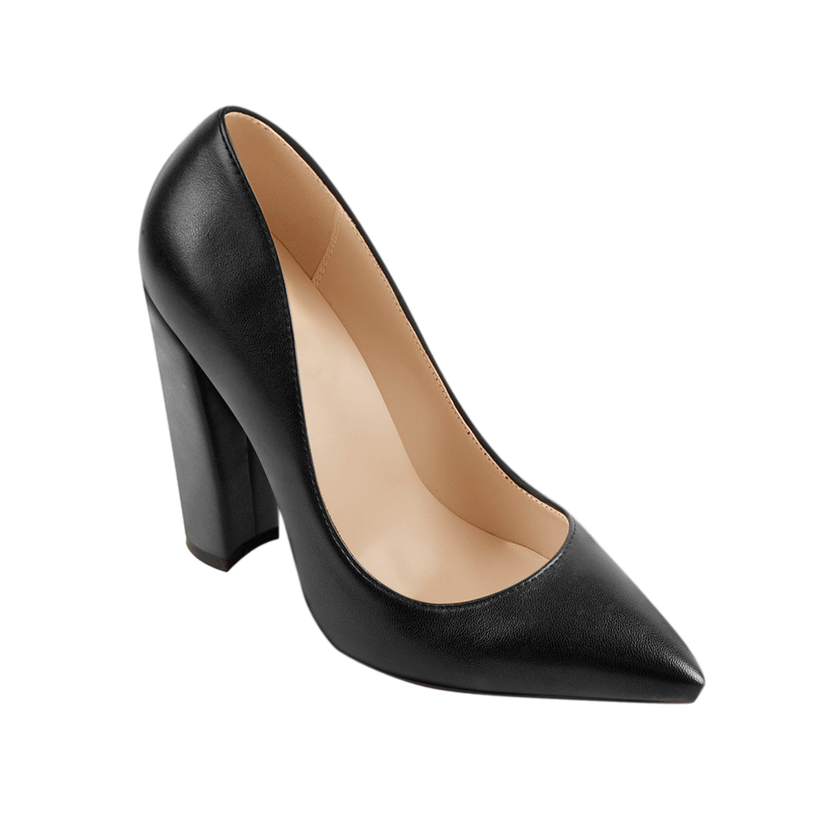 Matte Black Elegant Classic Pointed Toe Pumps Chunky Heels - Onlymaker