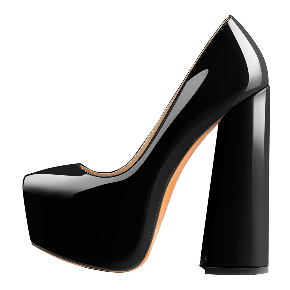 Platform Pointed Toe Chunky Square High Heels Pumps - Onlymaker
