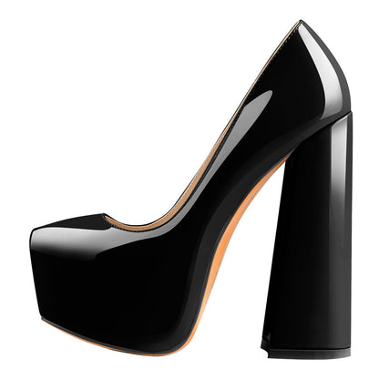 Platform Pointed Toe Chunky Square High Heels Pumps - Onlymaker