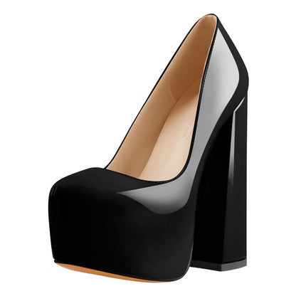 Platform Pointed Toe Chunky Square High Heels Pumps - Onlymaker