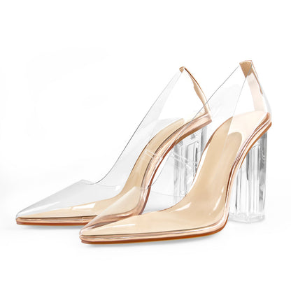 Clear Pointed Toe Block High Heel Pumps - Onlymaker