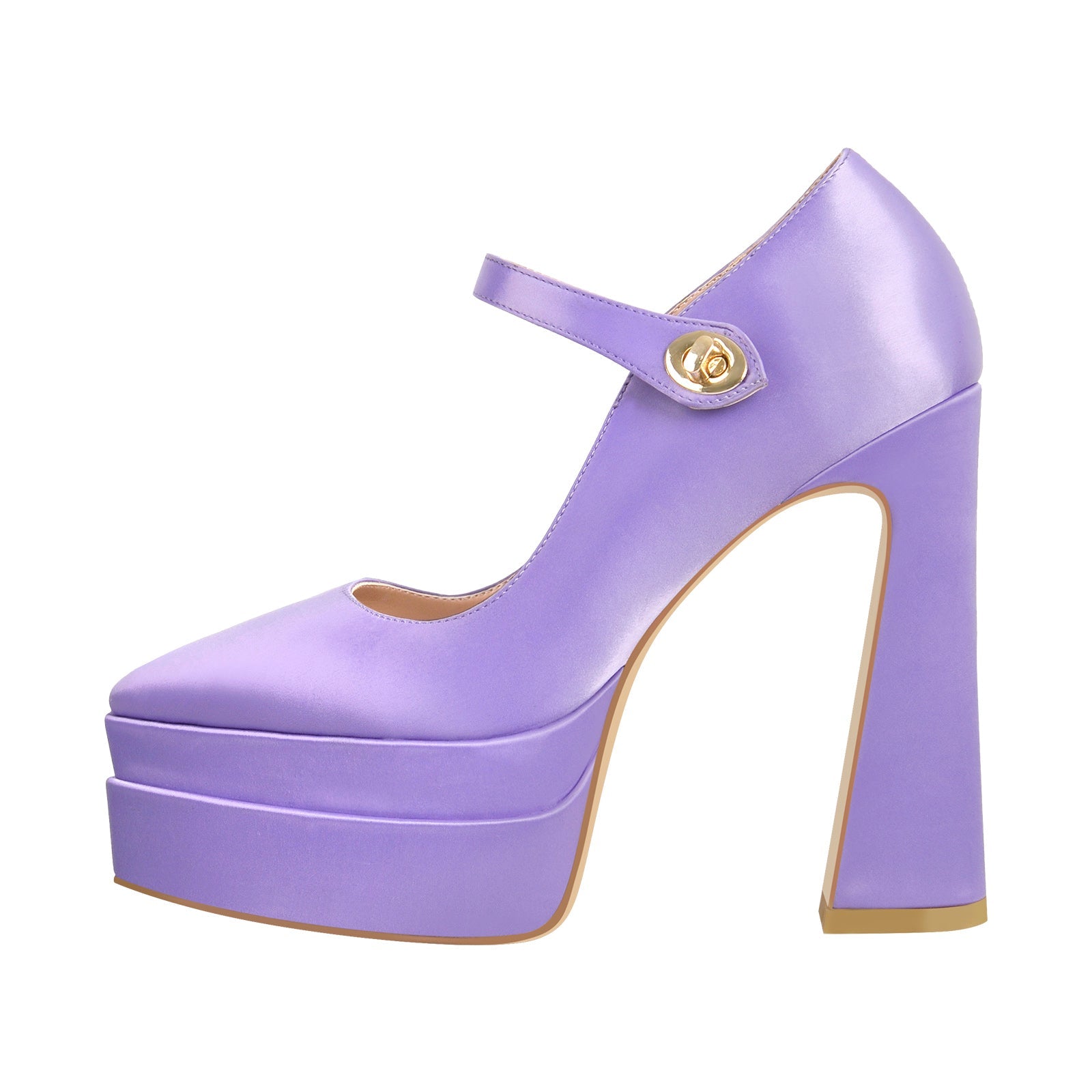 Pointed Toe Platform Satin Mary Jane Pumps - Onlymaker