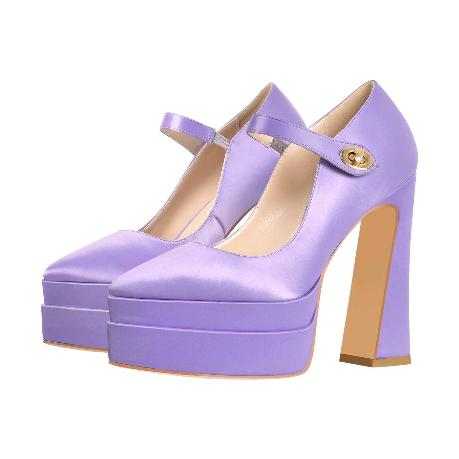 Pointed Toe Platform Satin Mary Jane Pumps - Onlymaker