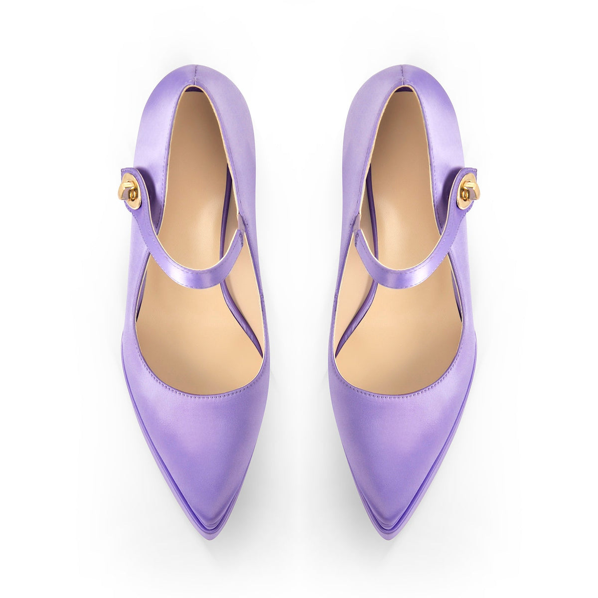 Pointed Toe Platform Satin Mary Jane Pumps - Onlymaker