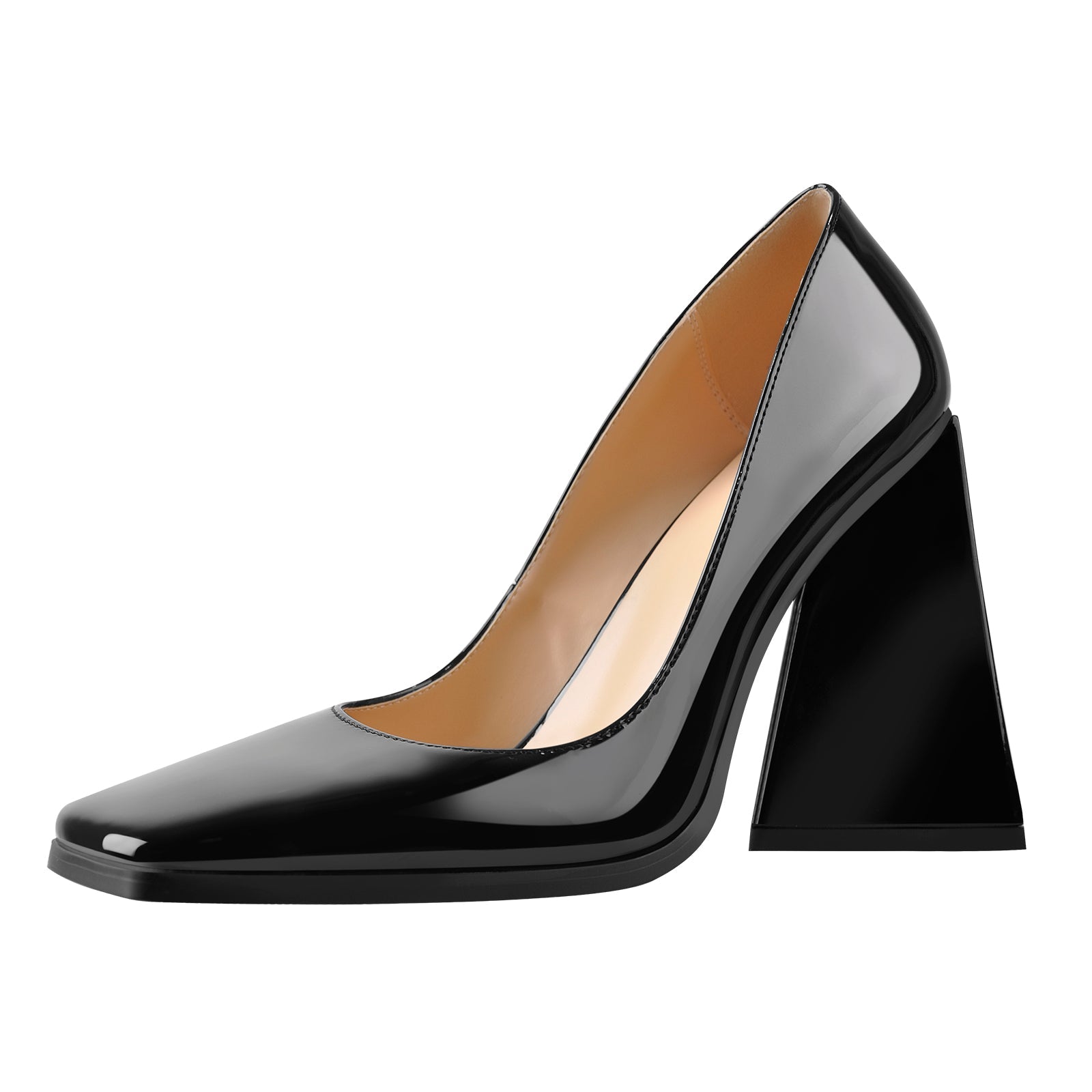 Square Toe Triangle Block High Heels Pumps - Onlymaker