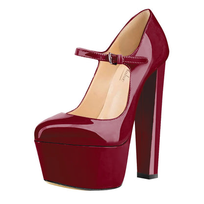 Mary Jane Round Toe Ankle Strap Platform Pumps - Onlymaker
