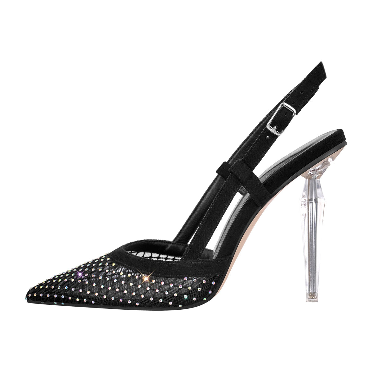 Pointed Toe Rhinestone Slingback Clear Heel Pumps - Onlymaker