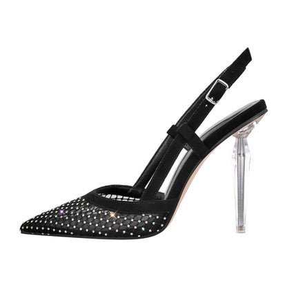 Pointed Toe Rhinestone Slingback Clear Heel Pumps - Onlymaker