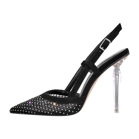 Pointed Toe Rhinestone Slingback Clear Heel Pumps - Onlymaker