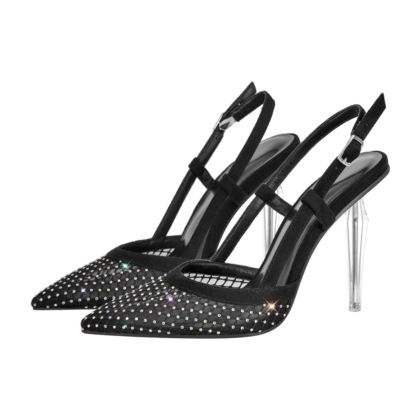 Pointed Toe Rhinestone Slingback Clear Heel Pumps - Onlymaker