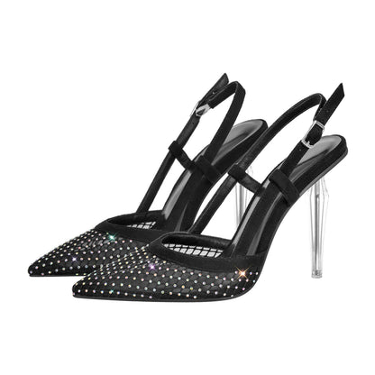 Pointed Toe Rhinestone Slingback Clear Heel Pumps - Onlymaker