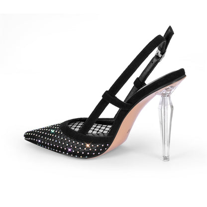 Pointed Toe Rhinestone Slingback Clear Heel Pumps - Onlymaker