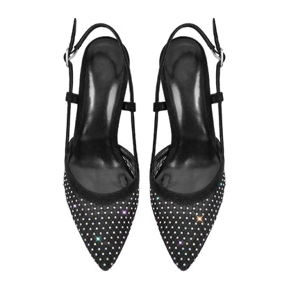 Pointed Toe Rhinestone Slingback Clear Heel Pumps - Onlymaker