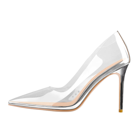 Transparent Pointed Toe Slip on High Heel Stiletto Pumps - Onlymaker