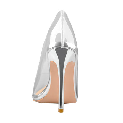 Transparent Pointed Toe Slip on High Heel Stiletto Pumps - Onlymaker