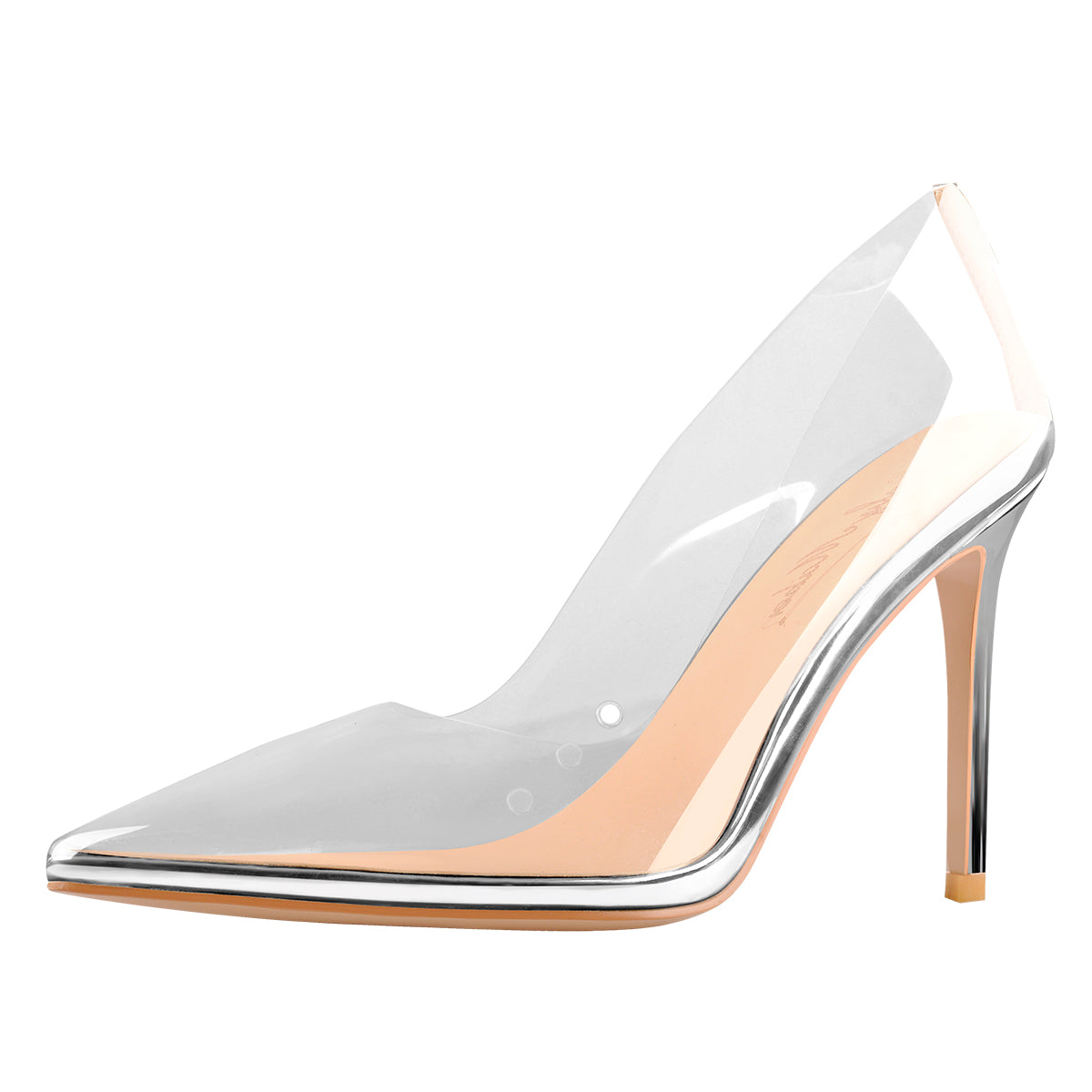 Transparent Pointed Toe Slip on High Heel Stiletto Pumps - Onlymaker