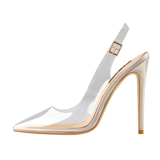 Transparent Pointed Toe Slingback Holographic Stiletto High Heel Pumps - Onlymaker