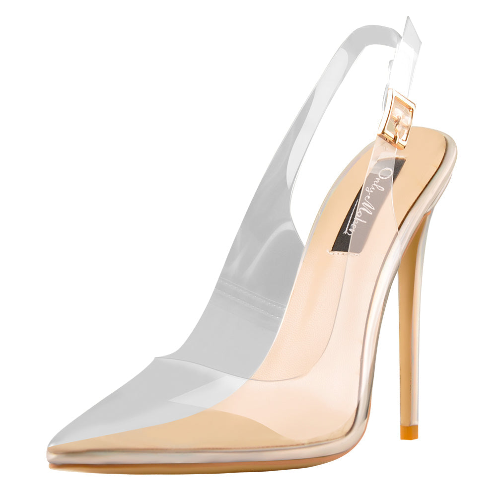 Transparent Pointed Toe Slingback Holographic Stiletto High Heel Pumps - Onlymaker