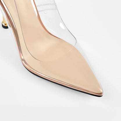 Clear Pointed Toe Metal Chain Lock High Metal Heels Stiletto Pumps - Onlymaker