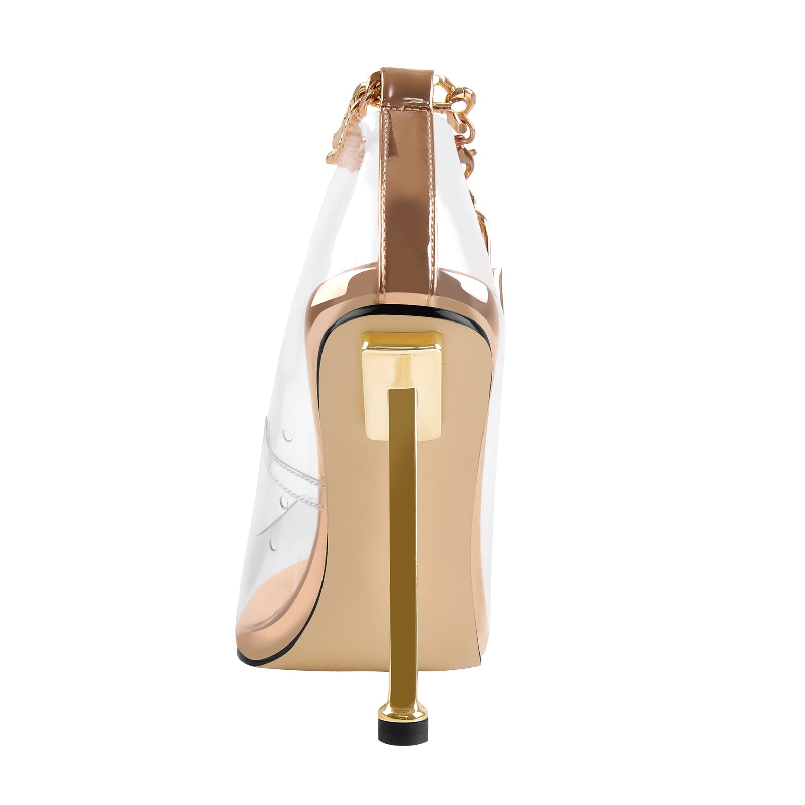 Clear Pointed Toe Metal Chain Lock High Metal Heels Stiletto Pumps - Onlymaker