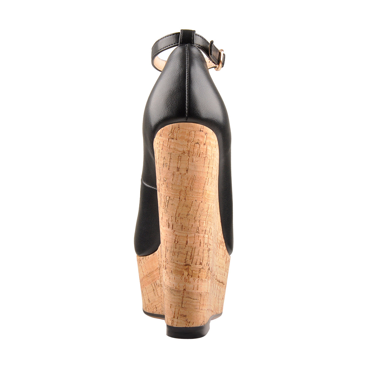 Wood Grain Platform Wedges Round Toe Buckle Strap Pumps - Onlymaker