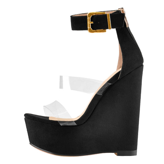 Suede Platform Transparent Strap Wedge Sandals - Onlymaker