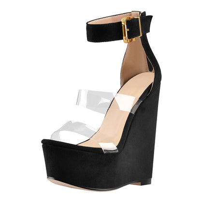 Suede Platform Transparent Strap Wedge Sandals - Onlymaker