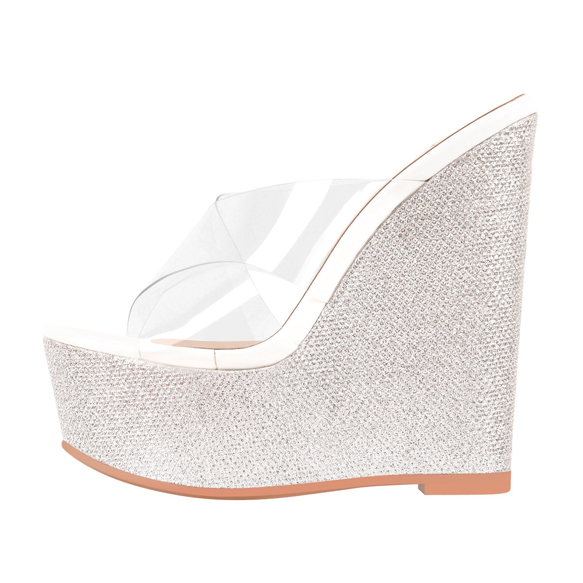 Criss Cross Transparent Strap Wedge Heels Sandals - Onlymaker