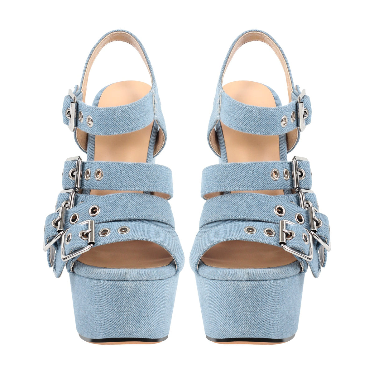 Denim Platform Wedge Heel Buckle Strap Sandals - Onlymaker