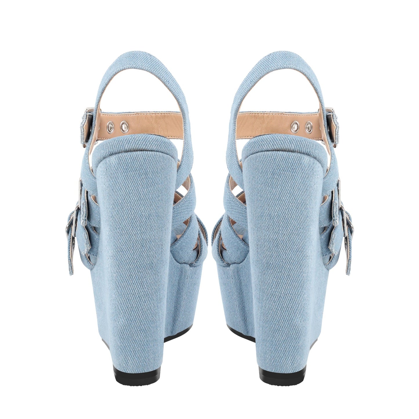 Denim Platform Wedge Heel Buckle Strap Sandals - Onlymaker